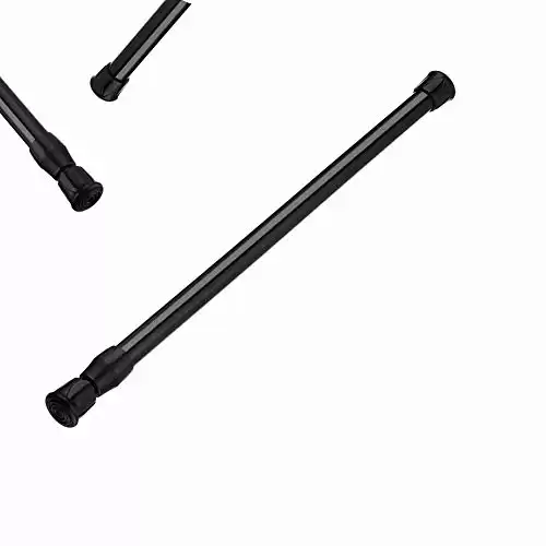 Wellgoods 1 Piece Small Black Spring Curtain Tension Rod Adjustable Extension Rod for Cupboard Bathroom Window Closet -15.7 to 27.5 Inches