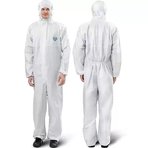 Medtecs Hazmat Suits - 6 Sizes Options (1 PC) - without Sealed Tape - AAMI Level 4 Disposable Coverall PPE Suit for Biohazard Chemical Protection - CoverU Full Body Protective Clothing with Hood | L