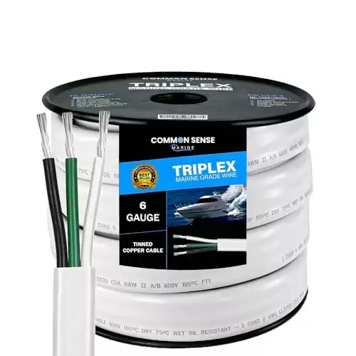 6 Gauge 3 Conductor Electrical Wire - 13 ft Triplex Flat Marine Grade Wire Tinned Copper Oxygen-Free Insulated - 6/3 AWG UL 1426 Standard PVC Wire for Boat, Automotive, Speakers, Camper & Trailers