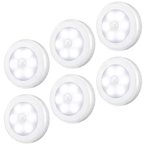 AMIR Upgraded Motion Sensor Light, Cordless Battery-Powered LED Night Light, Stick-Anywhere Closet Light Stair Lights, Wall Lights for Hallway, Bedroom, Kitchen (White - Pack of 6)