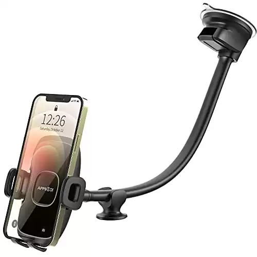 APPS2Car 13'' Gooseneck Car Phone Holder,Heavy Duty Phone Holder for Truck, [Flexibile Long Arm] [Anti shake stabilizer]Windshield Car Phone Mount Suction Cup,Fit For iPhone, Samsung &Ot...