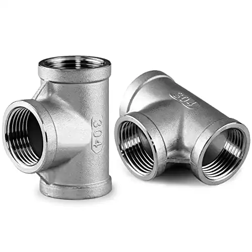 Beduan 1/2" Tee Female NPT T Shaped 3 Way Cast Pipe Fitting - Stainless Steel 304 (Pack of 2)