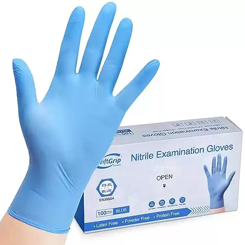 SwiftGrip Disposable Nitrile Exam Gloves, 3-mil, Blue, Nitrile Gloves Disposable Latex Free, Medical Gloves, Cleaning Gloves, Food-Safe Rubber Gloves, Powder Free, Non-Sterile, 100-ct Box (Large)