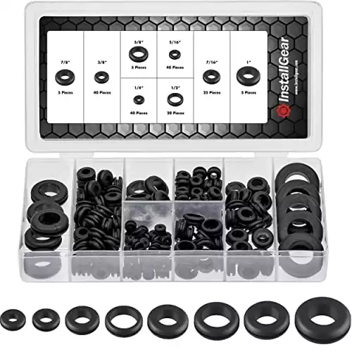 InstallGear 180pc Assorted Rubber Grommet Kit - 8 Sizes (1/4