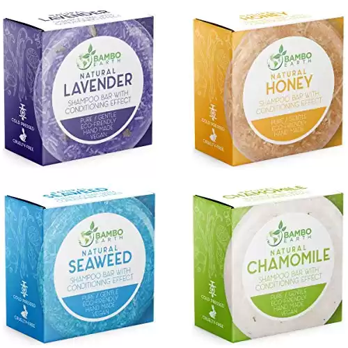 Solid Shampoo Bar And Conditioner Effect Hair Soap 4 Pack 100% Organic Shampoo Bars For Hair With All Natural Plant Based Essential Oils And Eco Friendly Zero Waste Biodegradable Packaging