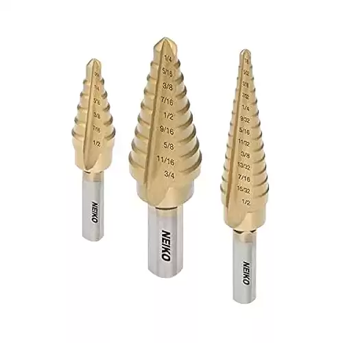 Neiko 10193A Titanium Step Bits, Unibit Set, 28 Sizes, High Speed Steel, Standard (SAE) Step Drill Bit Set, Step Bits for Metal. Unibit Step Drill Bits, Industrial Unibit