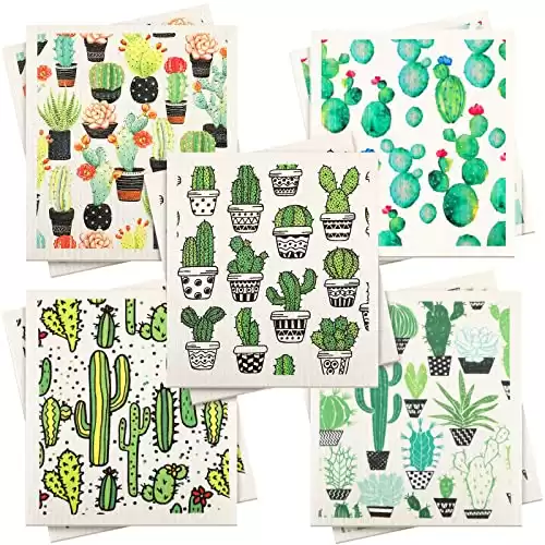 10 Pieces Swedish Kitchen Towels Reusable Sponge Cleaning Cloths Cactus Kitchen Cloths Absorbent Dish Cloth Washable Kitchen Towels for Kitchen Cleaning, 5 Styles