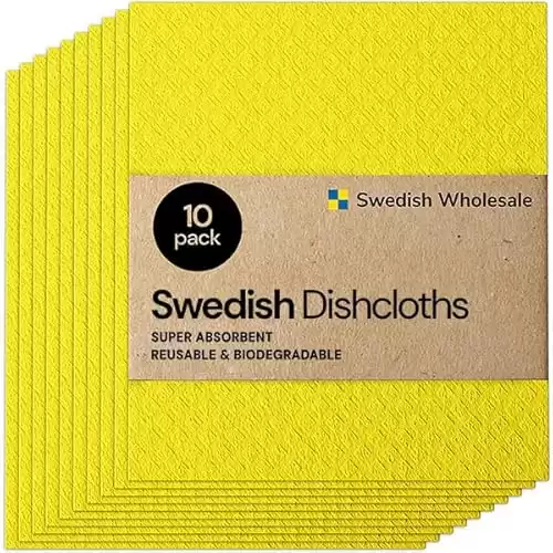 Swedish Dishcloth Cellulose Sponge Cloths Bulk 10 Pack of No Odor Reusable Cleaning Cloths for Kitchen Absorbent Dish Cloth Hand Towel - Yellow