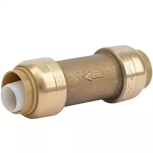 SharkBite 1/2 Inch Check Valve, Push to Connect Brass Plumbing Fitting, PEX Pipe, Copper, CPVC, PE-RT, HDPE, U2008-0000LFA