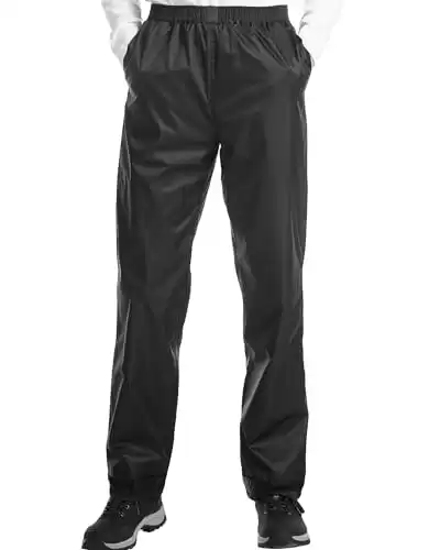 iCreek Men's Rain Pants Waterproof Over Pants Windproof Lightweight Hiking Pants Work Rain Outdoor for Golf, Fishing Black, Small/32 Inseam