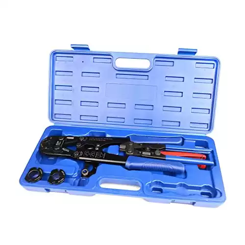 iCrimp F1807 PEX Crimper, Copper Pipe Crimping Tool Kit with 3/8'', 1/2'', 3/4'', 1'' Quick Change Jaws, PEX Tubing Cutter, Go/No-Go Gauge, Copper Ring PEX Remo...