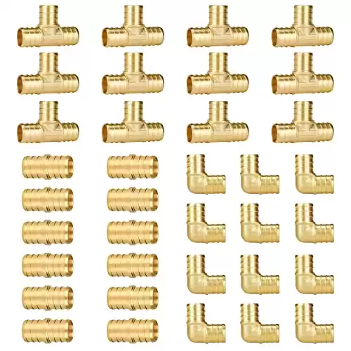 3/4" Pex Fittings, SUNGATOR 36 PCS Pex Fittings 3/4 Inch Set, 12 Each Elbow Tee Coupling 3/4" Pex Fittings for Pex Pipe, No Lead Brass, ASTM F1807